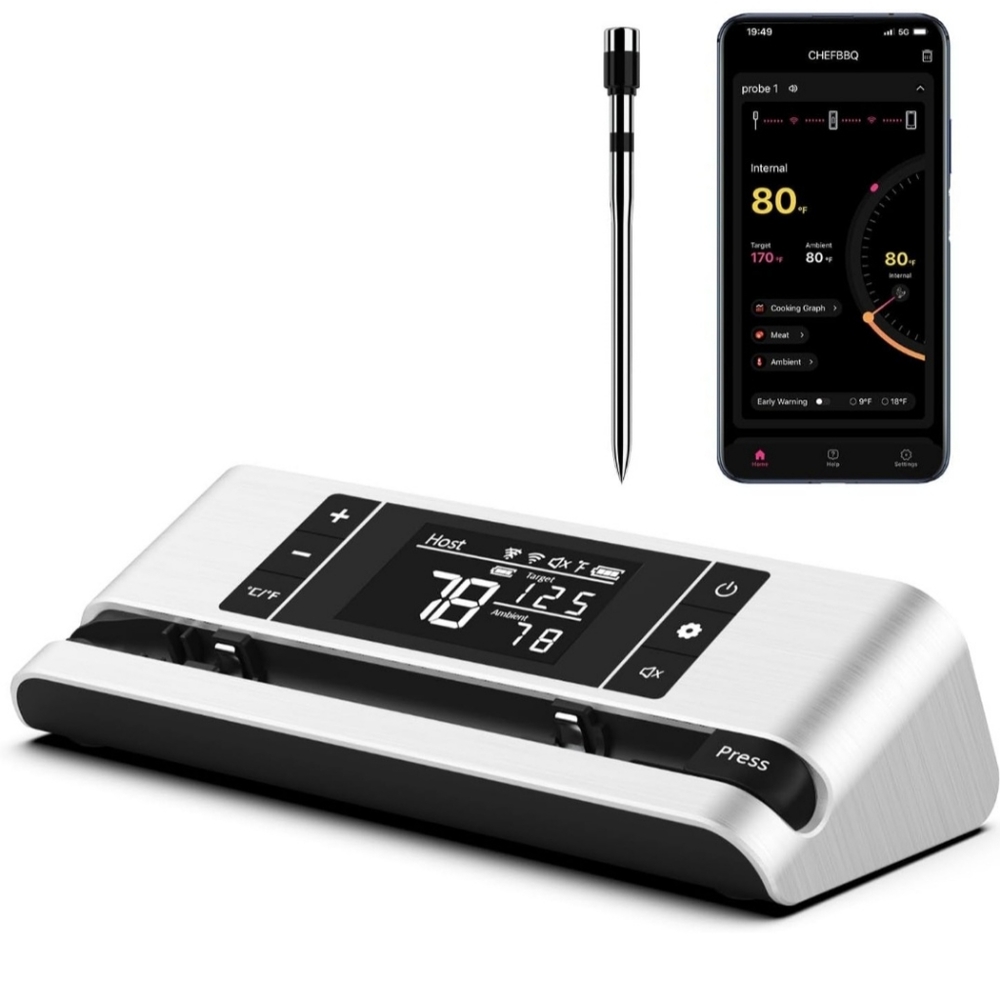 Wireless Smart Meat Thermometer with Dual-Sensor Probe, 500FT Remote Monitoring,